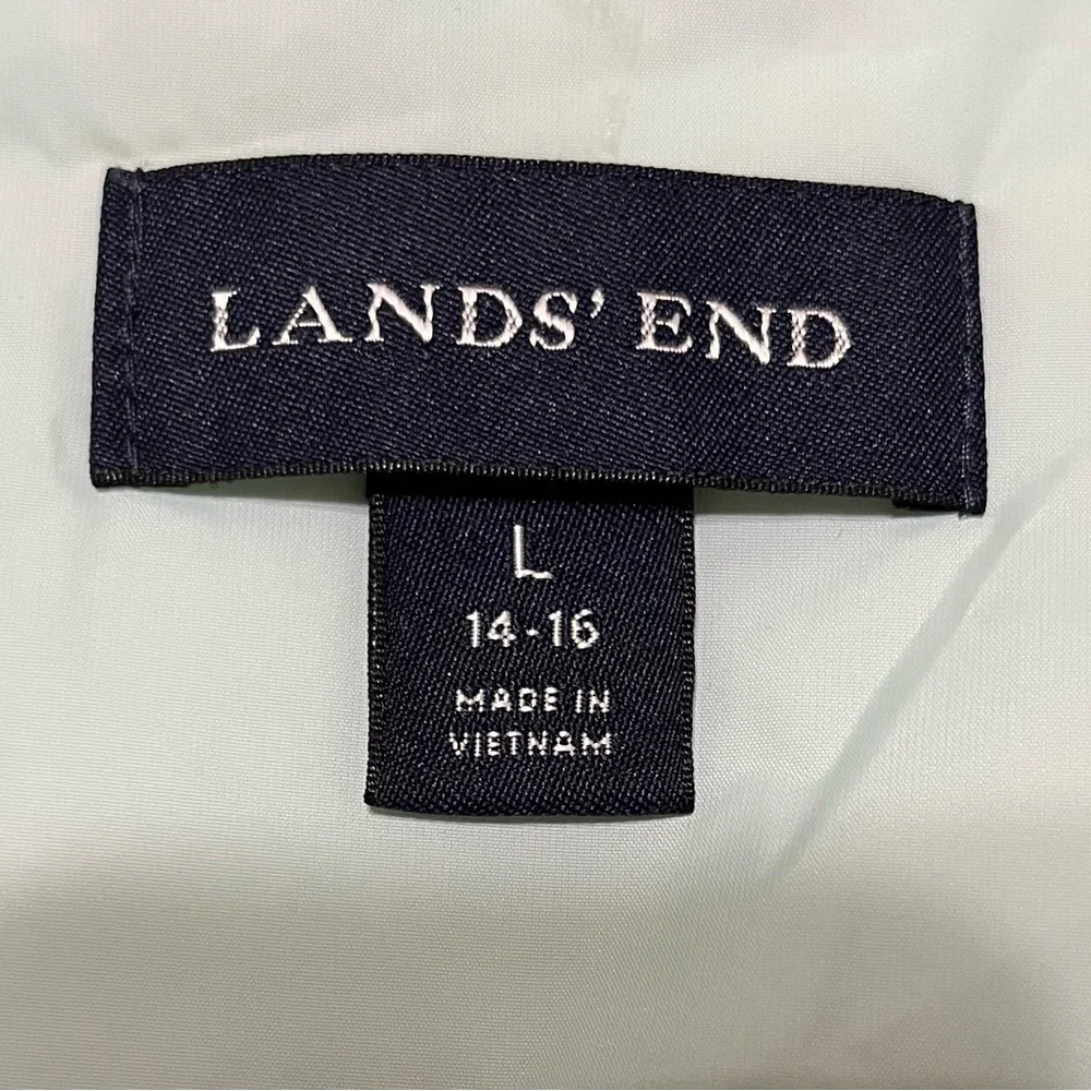 Lands End Women’s Goose Down Satin Aqua Blue Diamond Quilted Puffer Vest Size L